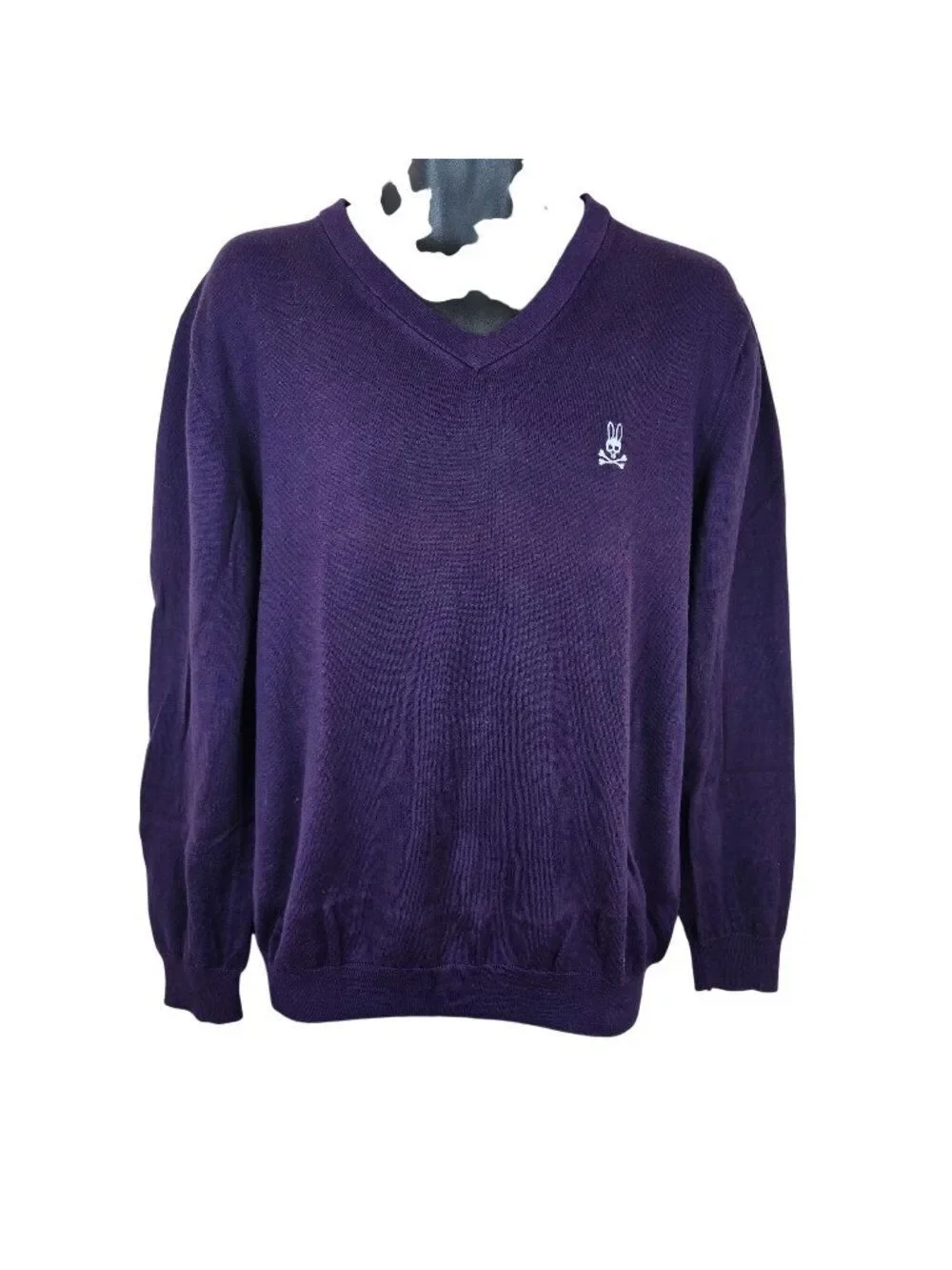 Psycho Bunny Mens Purple V-Neck Sweater Size L 100% Pima Cotton